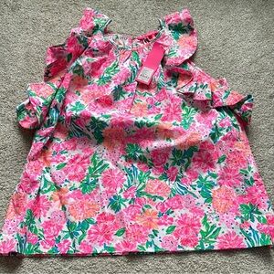 NWT Lilly Pulitzer Marlee Pink and Green Floral Ruffle Top